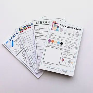 Notepads-Dental Exam, Library Card, Daycare, Pet Clinic