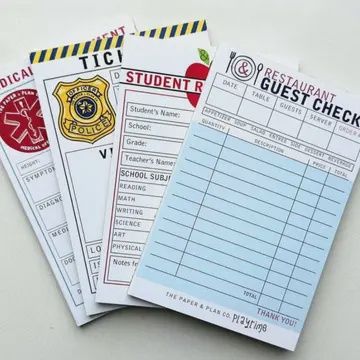 Playtime Notepad- Restaurant, Report Card, Ticket, Meical Appt