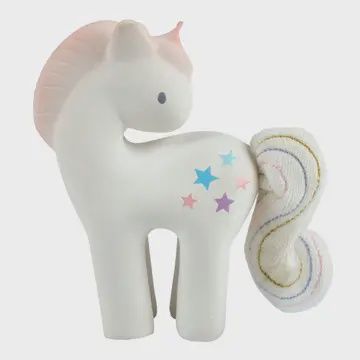 Cotton Candy Unicorn Natural Rubber Rattle W/Crinkle Tail