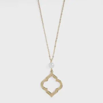 Pearl Open Shape Dangle Necklace- Gold