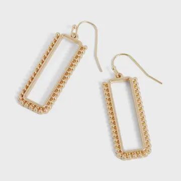 Studded Rectangle Drop Earrings- Gold