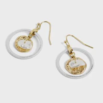 Swinging Pearl Earrings- Mixed Metal