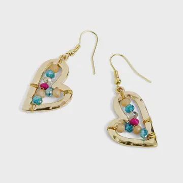 Facet Bead Filled Heart Earring- 4th of July