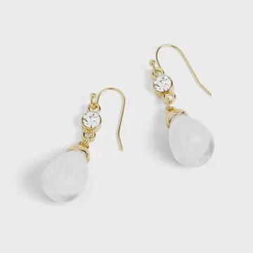 Stone Teardrop Bead Dangle Earrings- Clear