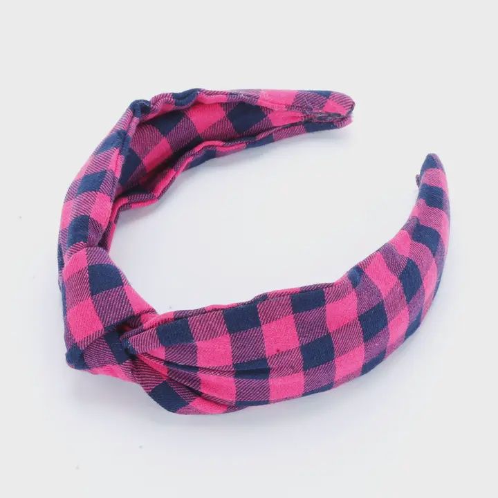 Plaid Headband- Blue and Pink