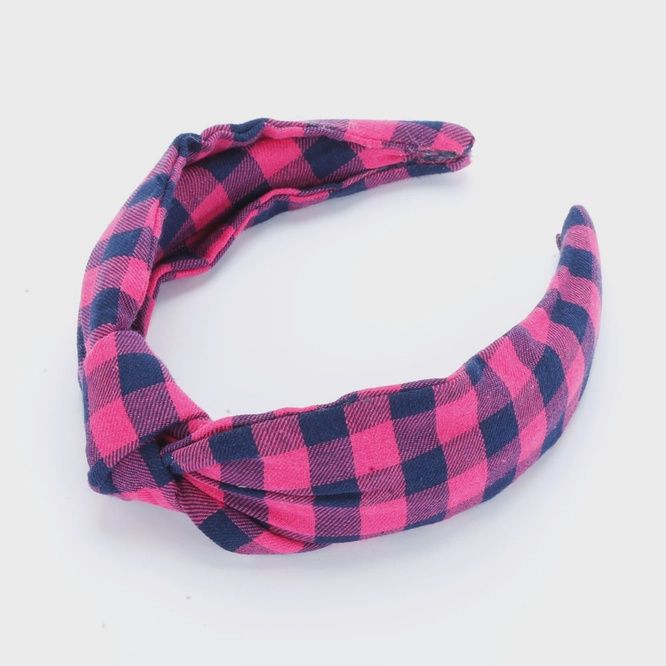 Plaid Knot Headback- Fusia and Blue