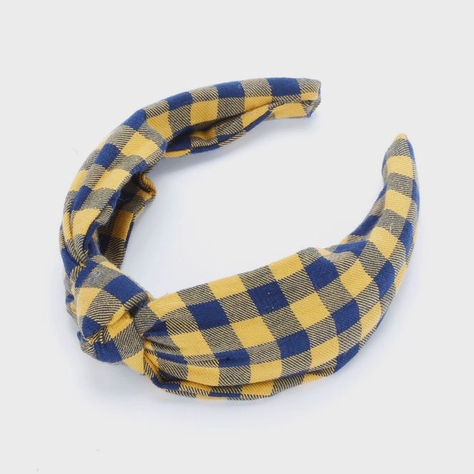 Plaid Knot Blue and Gold Headband