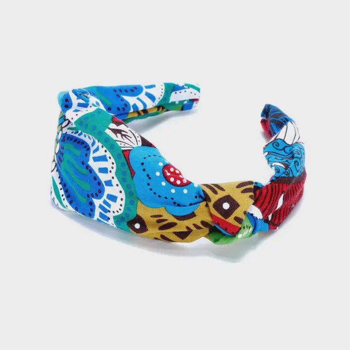 Exotic Print Knotted Headband - Multi Green