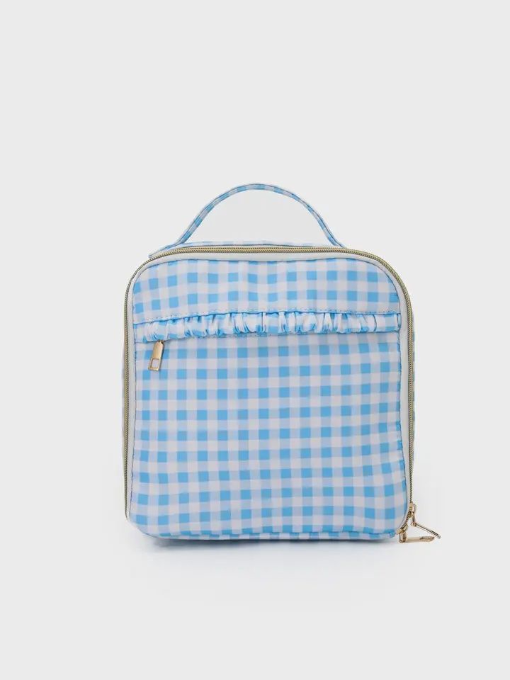 Light Blue Plaid Ruffle Lunch Boxes Bag