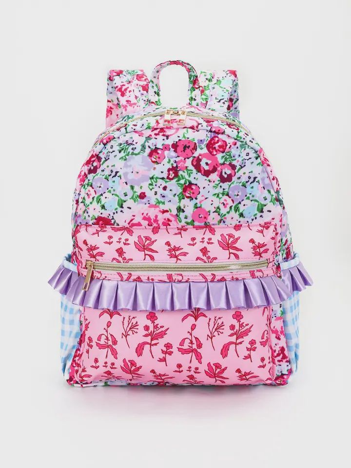 Pink Lavender Flower Girls Ruffle Backpack