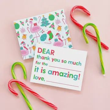 Kids Fill-in-The-Blank Thank You Cards - Christmas Flamingos