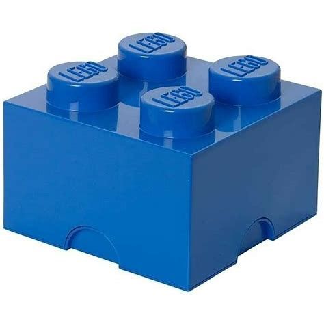 LEGO Storage Brick 4 Knobs Blue - Stackable Plastic Storage Box with Lid