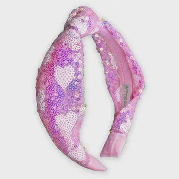 Kids Knot Headband - Pink Sequin Heart Valentine&#39;s Day