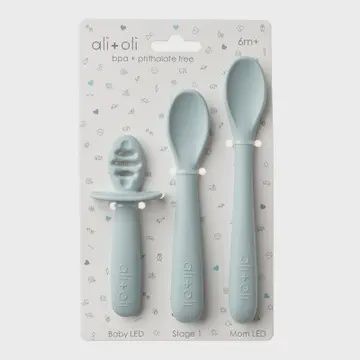 Ali+Oli (3-pc) Multi Stage Spoon Set For Baby (Blue) 6m+