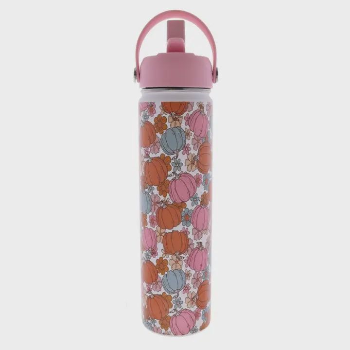 Thankful Pumpkin 24 oz. Skinny Bottle with Straw Cap