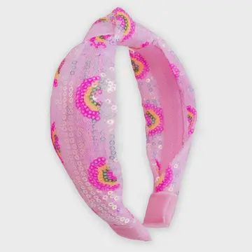 Kids Sequin Knot Headband - Rainbow Pink