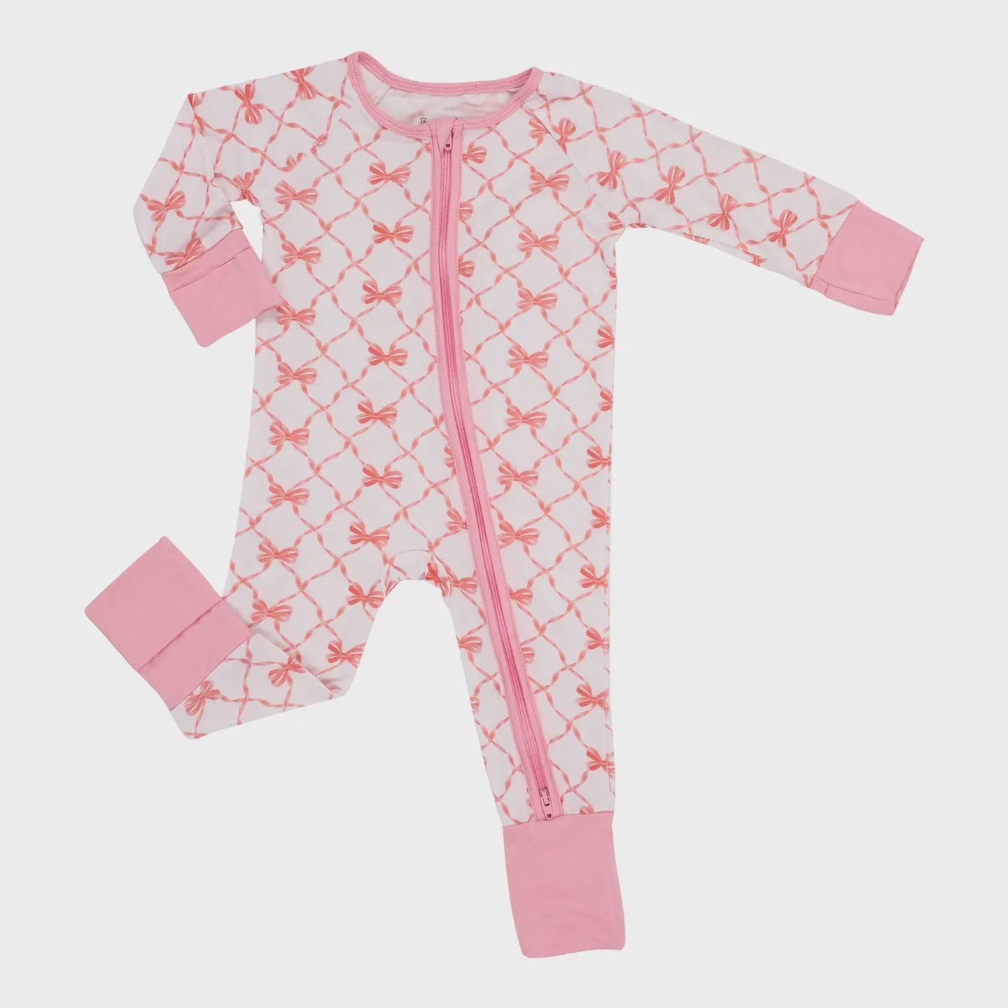 Beautiful Bows Baby Bamboo Pajamas, 2-Way Zipper Romper 0-3M