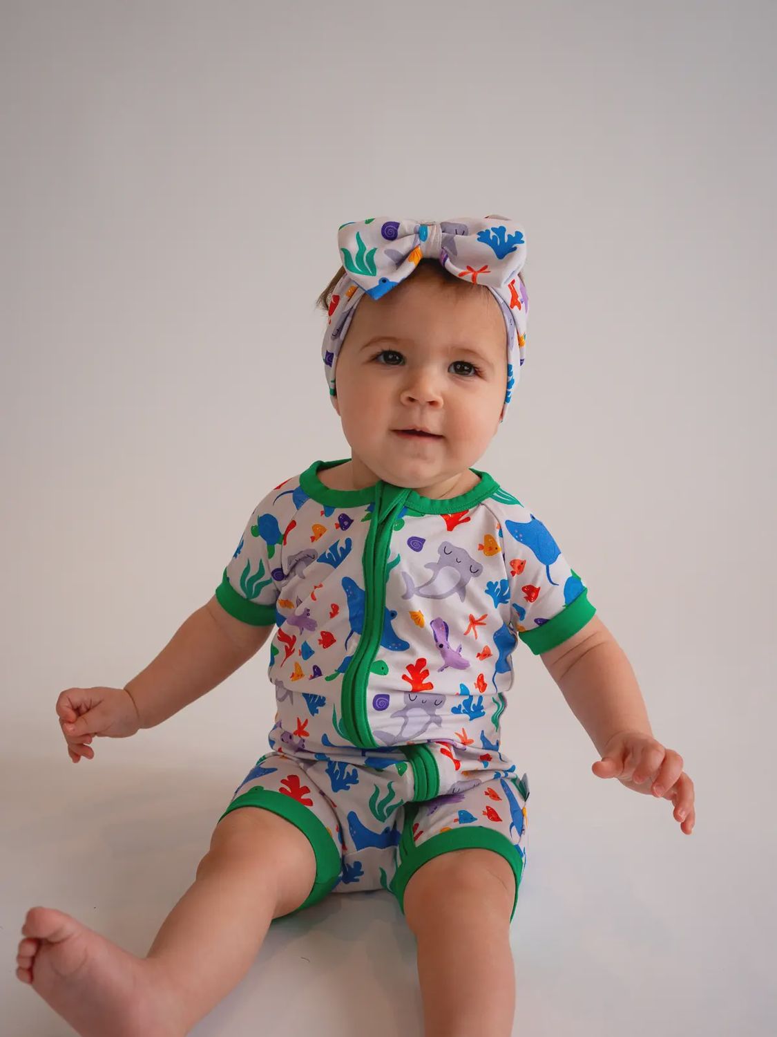 Ocean Animals Shortie Bamboo Pajamas 6-12M