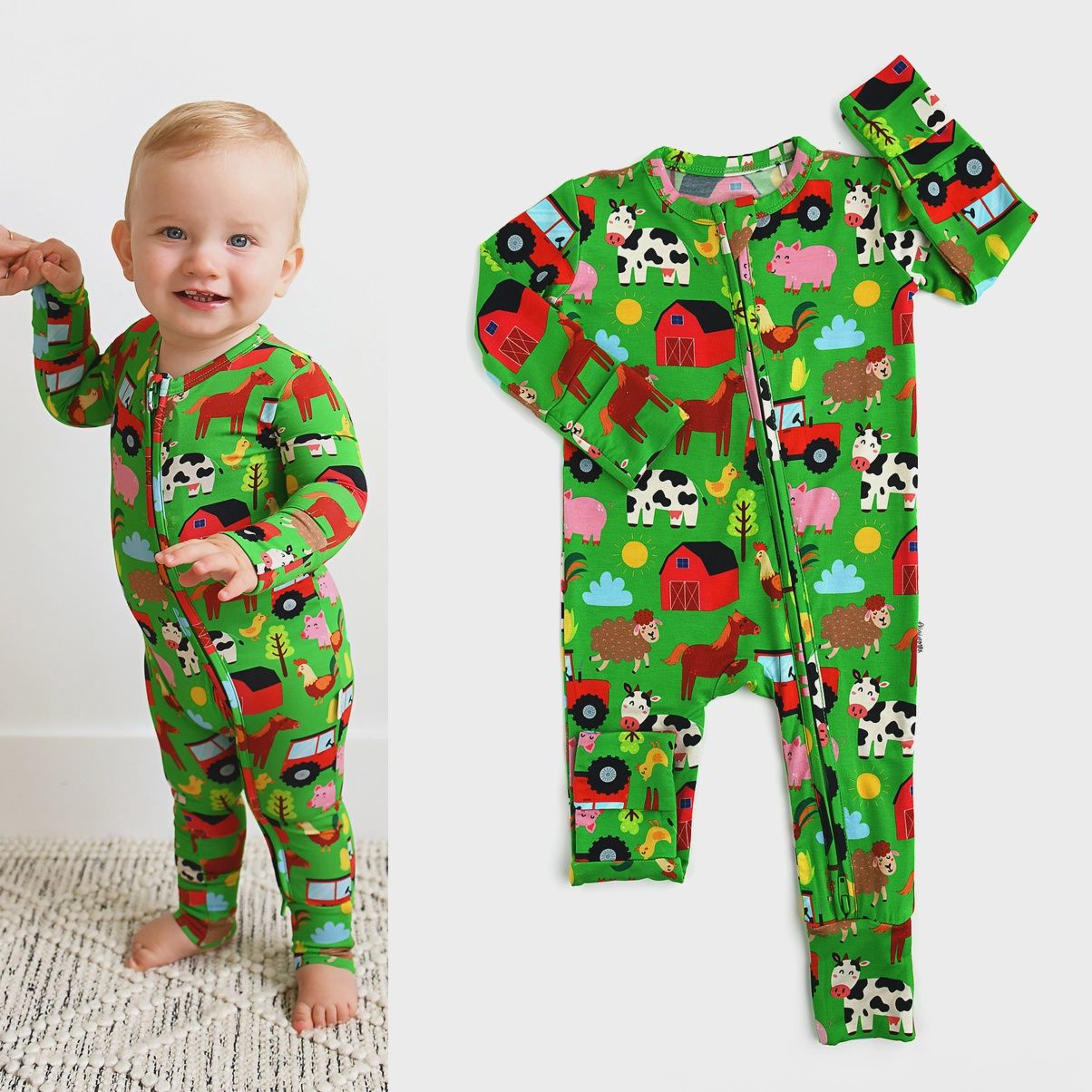 Tanner Zip Bamboo Baby Farm Animal Going Home 0-3