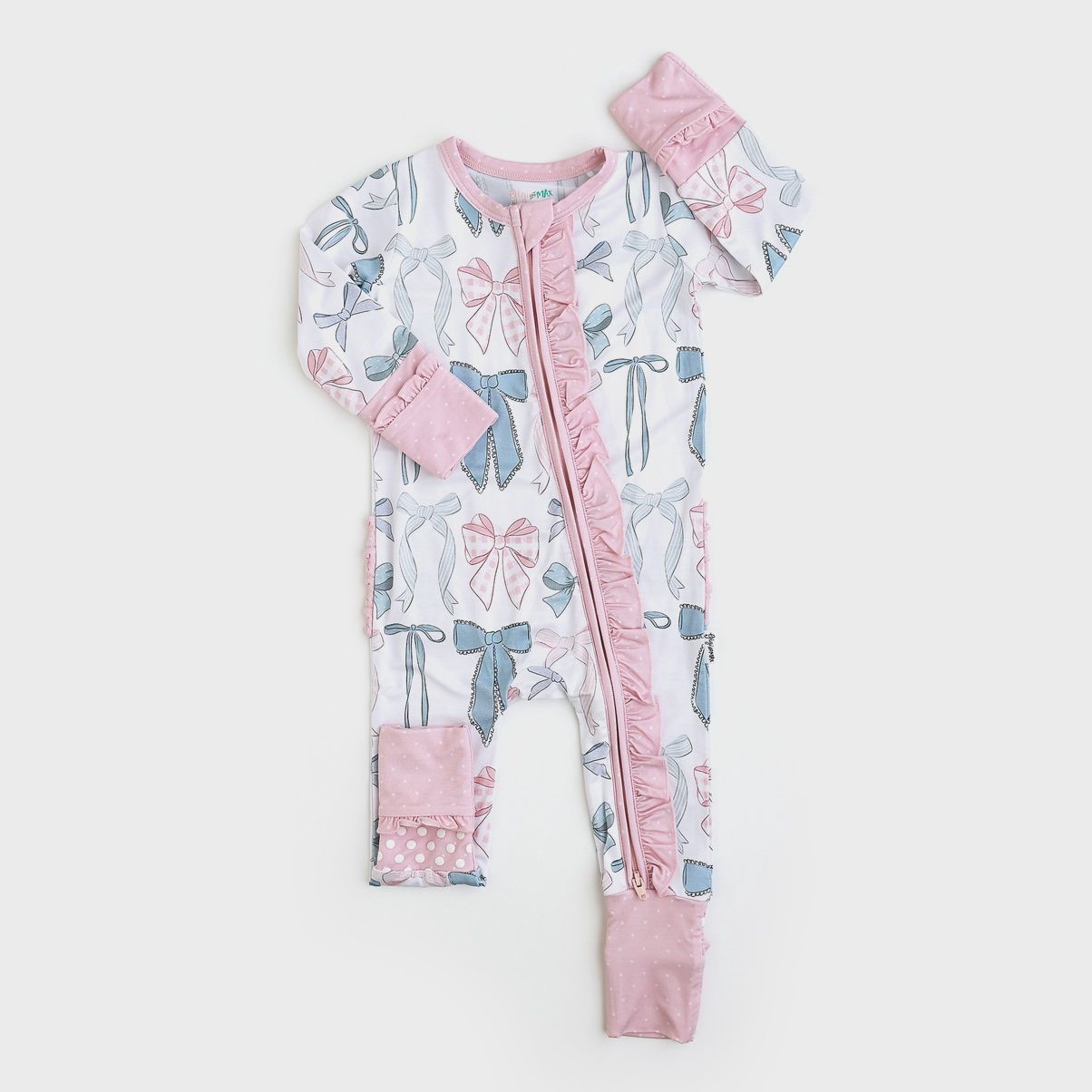 Samantha Bows Ruffle Zip Bamboo Sleeplies Little Outfit 6-12