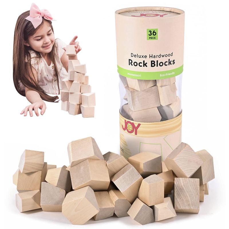 JOY2B Toddler Toys Wooden Stacking Blocks - Natural Wood 36Pc