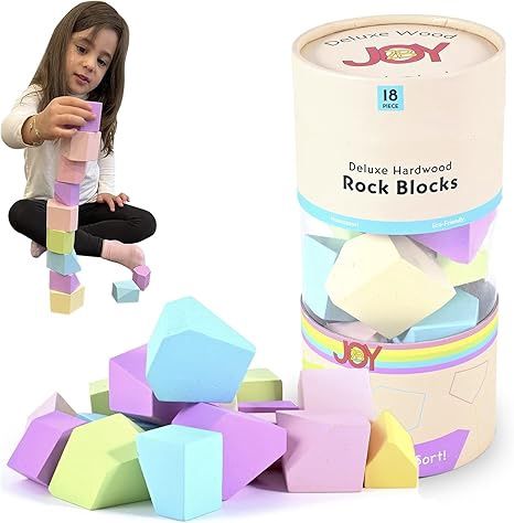 JOY2B Toddler Toys Wooden Stacking Blocks- 18Pc Sorbet