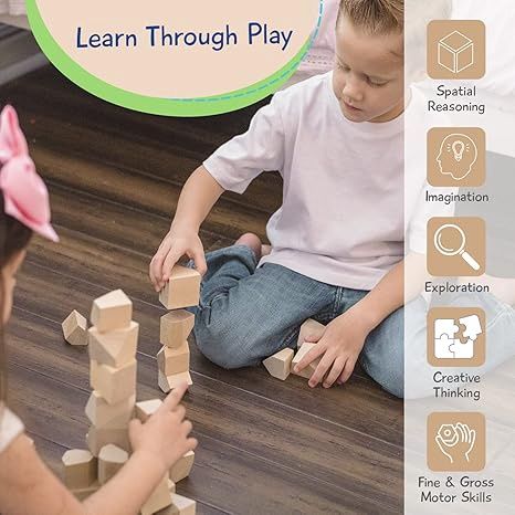 JOY2B Wooden Stacking Blocks- Natural Wood 18 PC