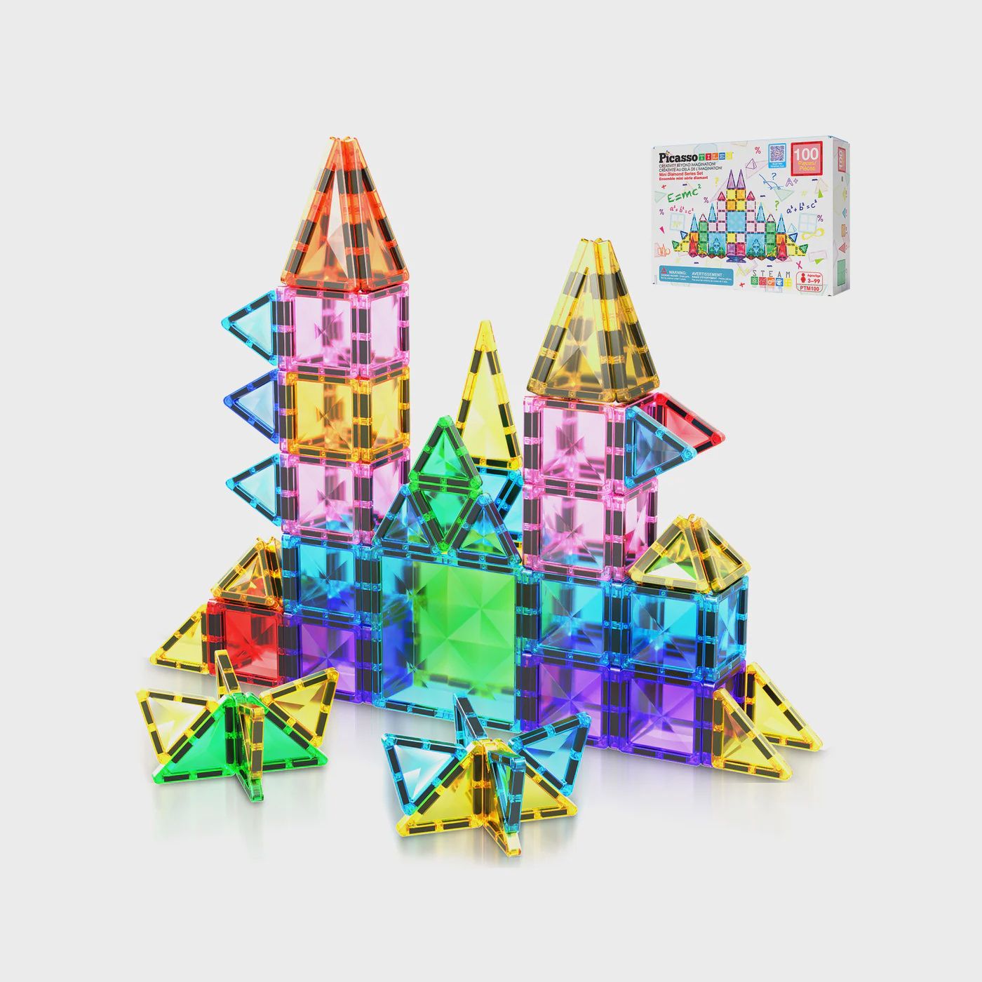 PicassoTiles Mini Diamond Travel Size 100pc Magnet Building Tile Set