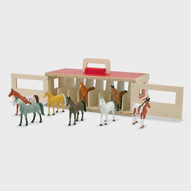 Melissa &amp; Doug Take-Along Show-Horse Stable Play Set With Wooden Stable Box and 8 Toy Horses