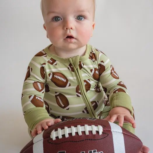Boys Football Zippy Bamboo Pajamas  12-18 M