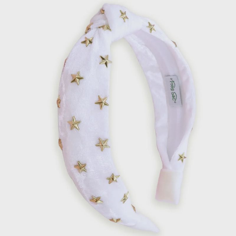 Kids Knot Headband - White Star Stud Velvet Hair Accessories