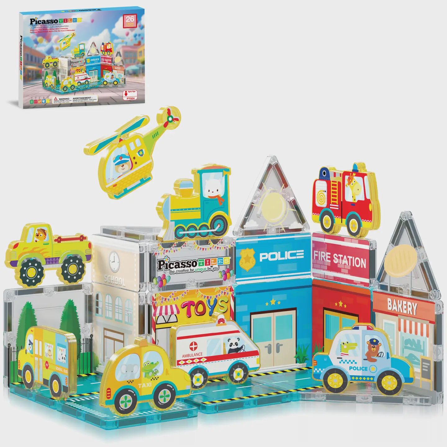 PicassoTiles 26pc City Theme Magnetic Tile Building Set