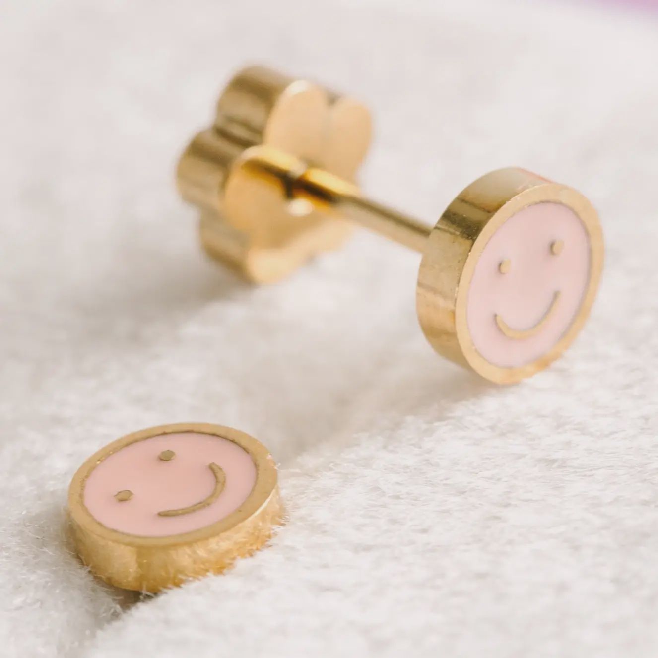 Tiny Pink Smiley Earring