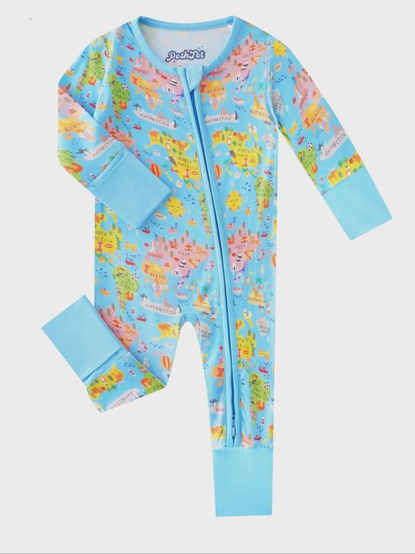 World Map Bamboo Convertible Zippy Romper 12-18mo