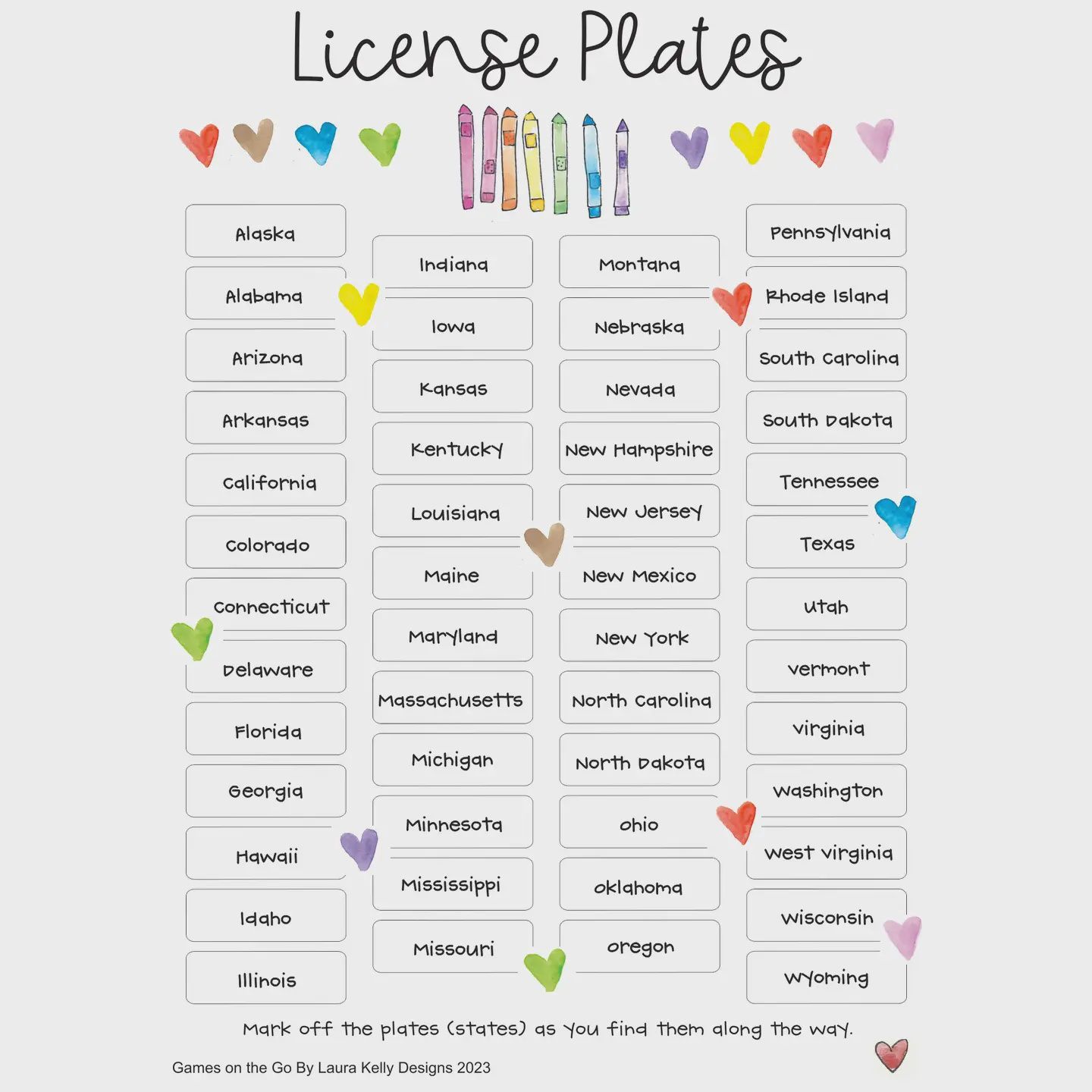 License Plate Game - Games on the Go Pad