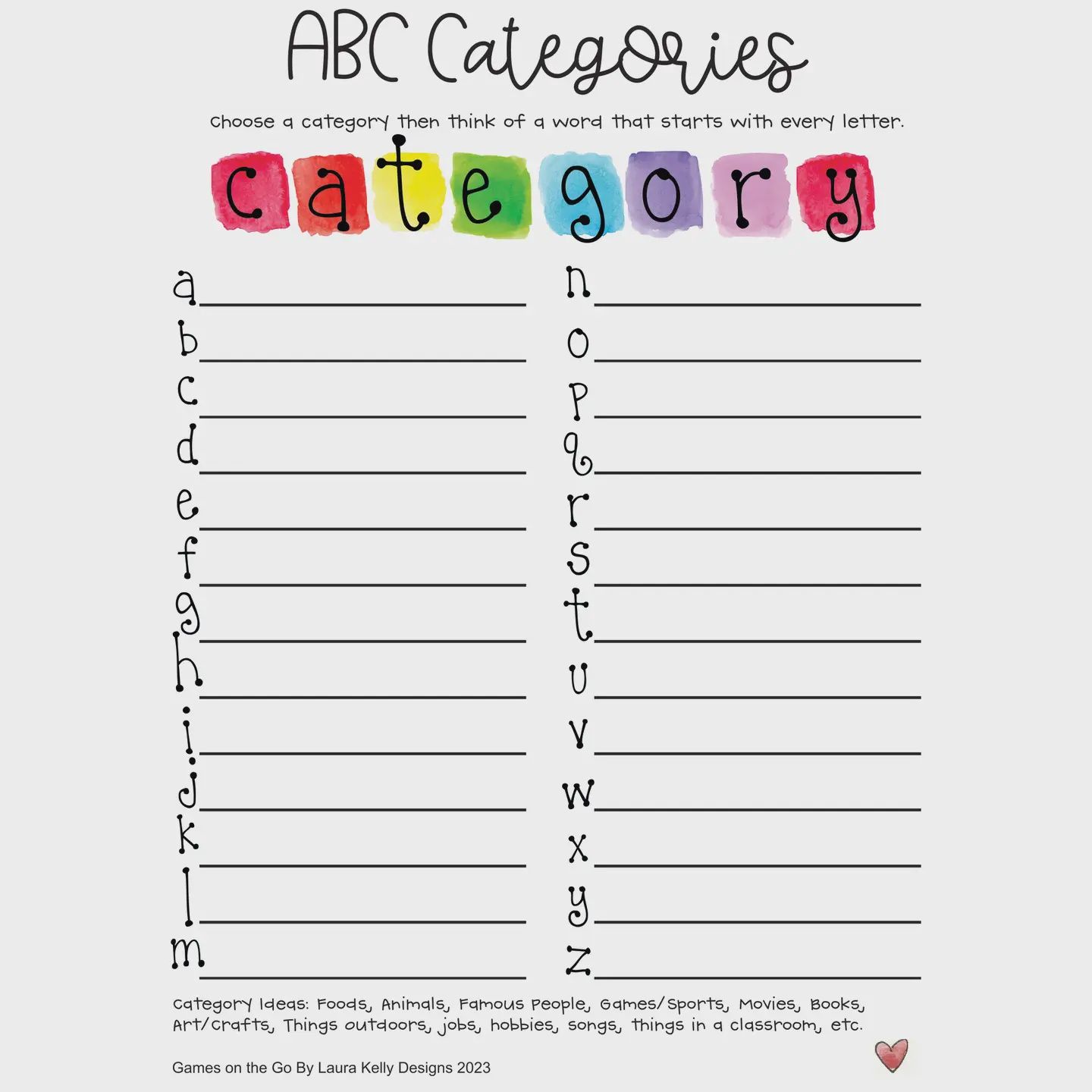 ABC Categories Game - Games on the Go Pad
