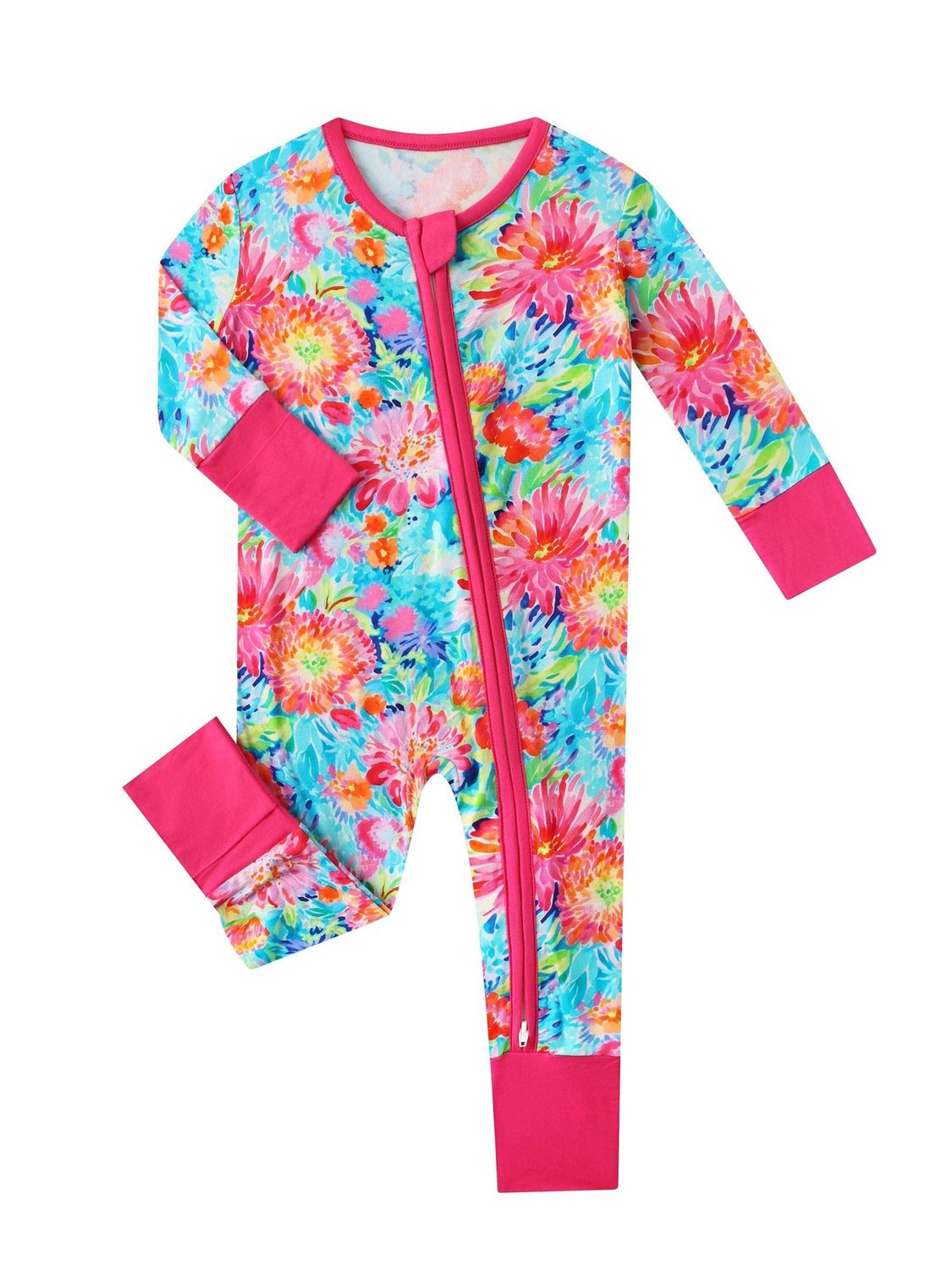 Posh TOT Coral Garden Bamboo Baby Convertible Zippy Romper   3-6M