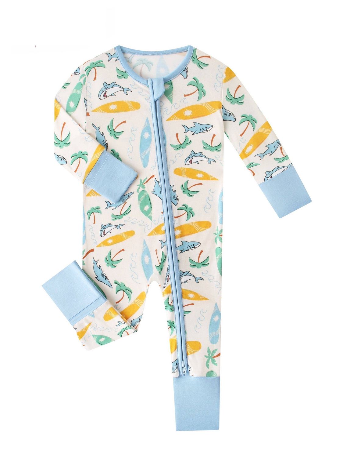 Posh TOT Surf's Up Bamboo Baby Convertible Zippy Romper  3-6M