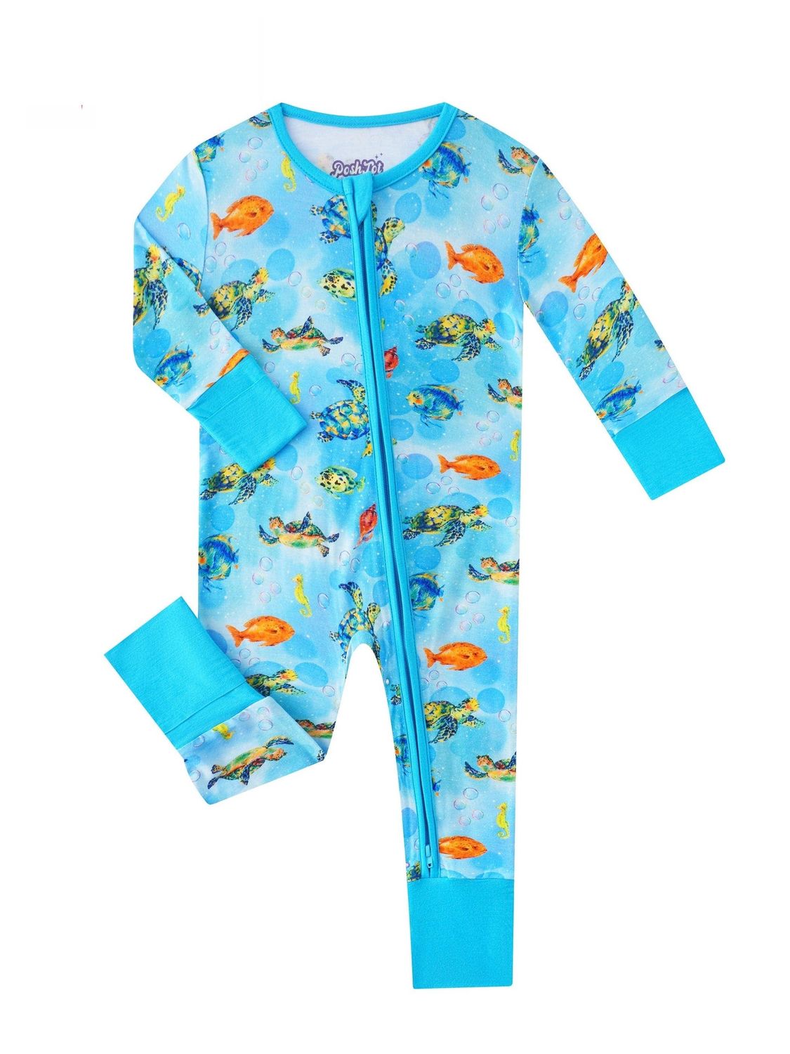 Posh TOT Sea Turtle Bamboo Baby Convertible Zippy Romper   6-12M