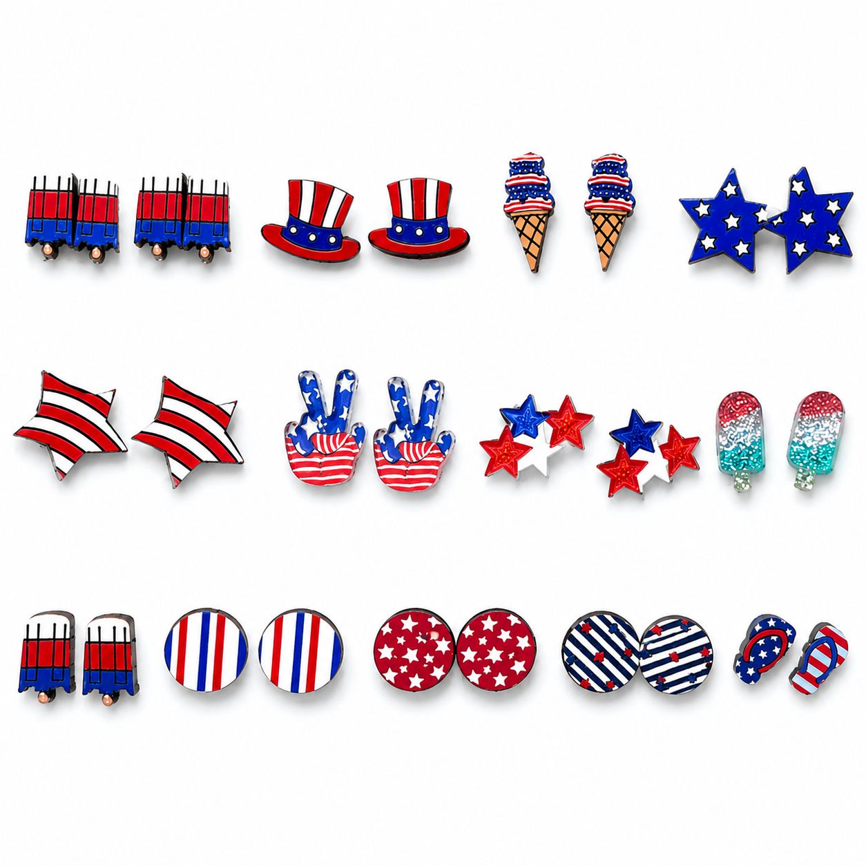 Patriotic Red, White and Blue Stud Earrings