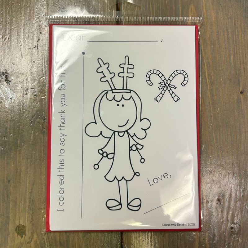 Girl Holiday Color In Thank You Cards