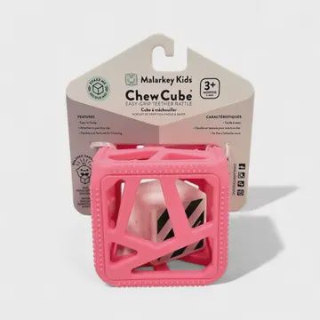 Pink Chew Cube - Silicone Teether Rattle