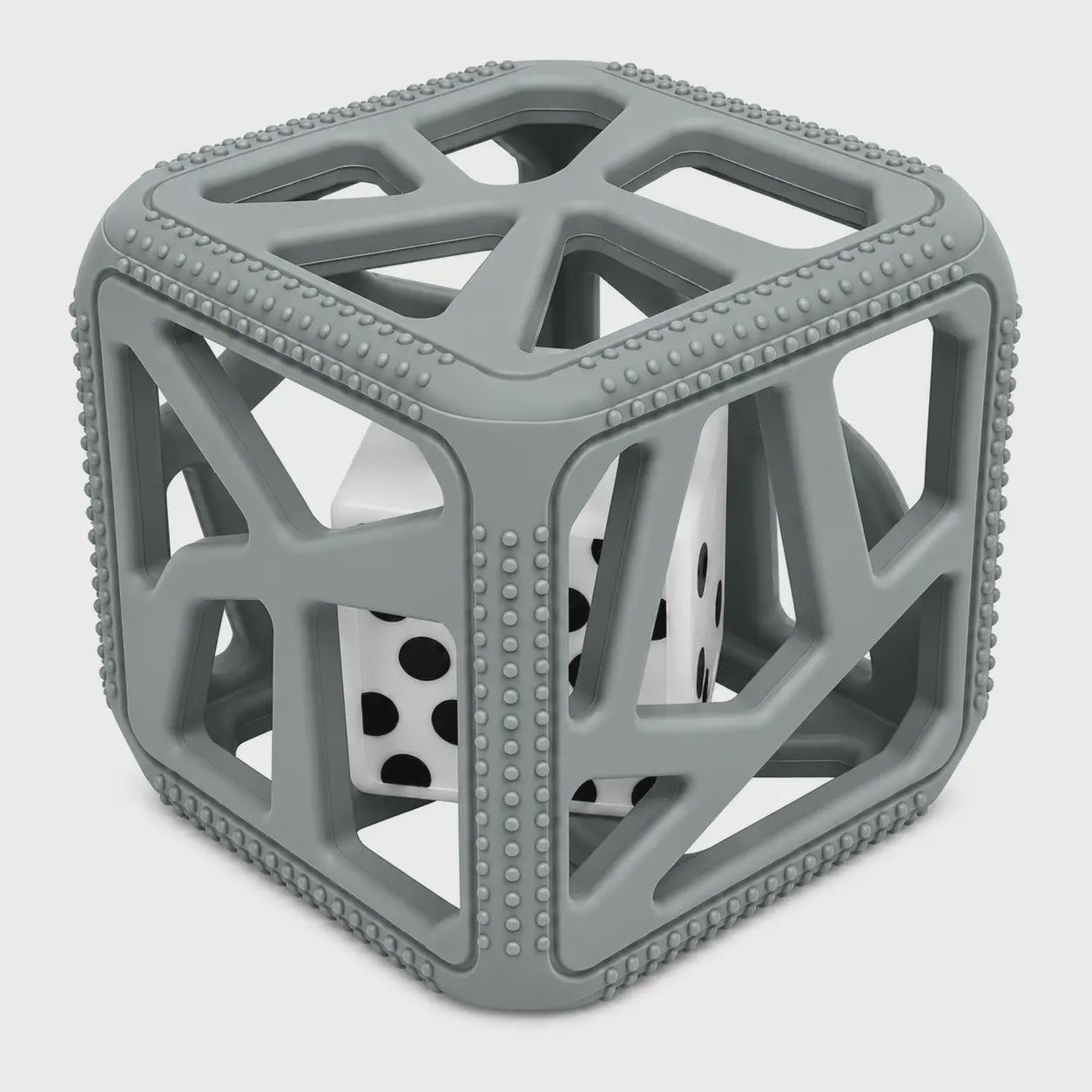 Grey Chew Cube - Silicone Teether Rattle