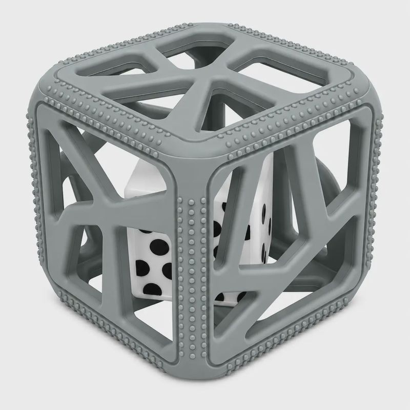 Grey Chew Cube - Silicone Teether Rattle