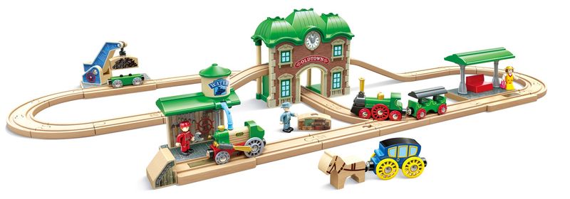 Wooden Retro Train &amp; Station Set