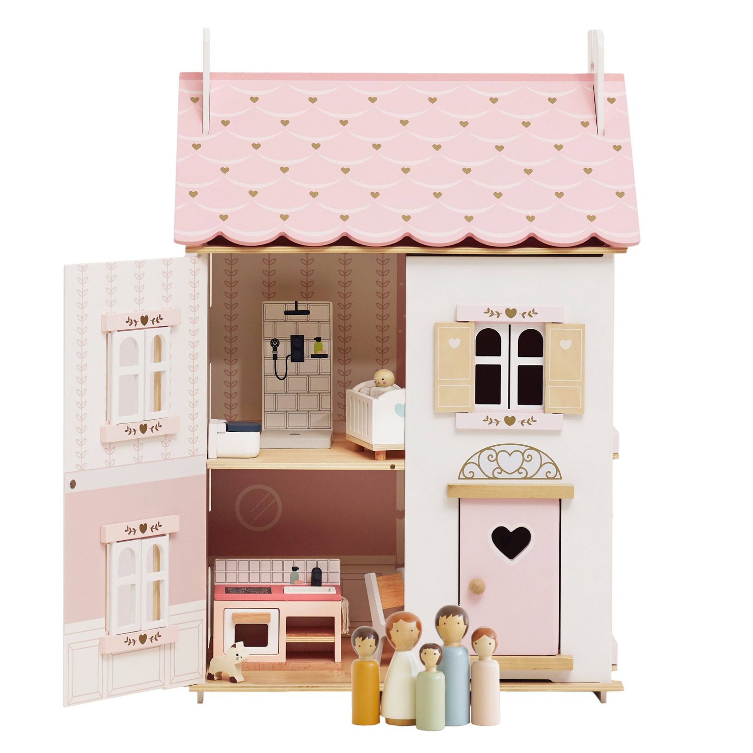 Roseheart Wooden Dolls House, Furniture &amp; Family