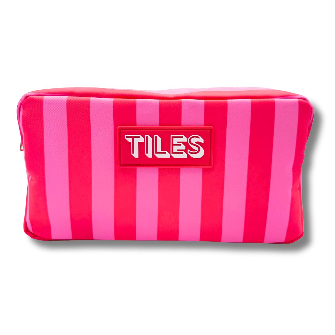 Premium Mahjong Tile Bags  |  Fits Most Large Tile Sets  : Stripes- Pink &amp; Red Tile Bag