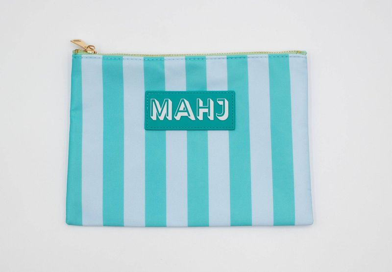 Premium Mahjong Card &amp; Accessory Bag: Stripes- Green &amp; Blue Card &amp; Accessory Bag