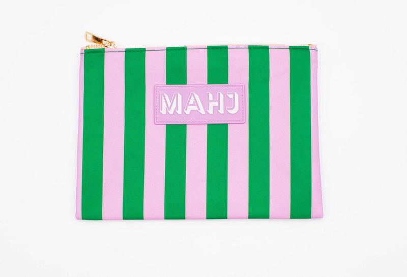 Premium Mahjong Card &amp; Accessory Bag: Stripes- Purple &amp; Green Card &amp; Accessory Bag