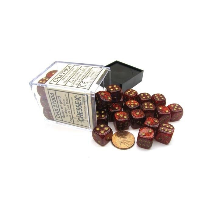 Chessex: 12mm D6 - Glitter - Ruby w/ Gold